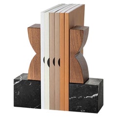 Constantin Bookends 1 in Black Marquina Marble and Canaletto Walnut Art Inspired