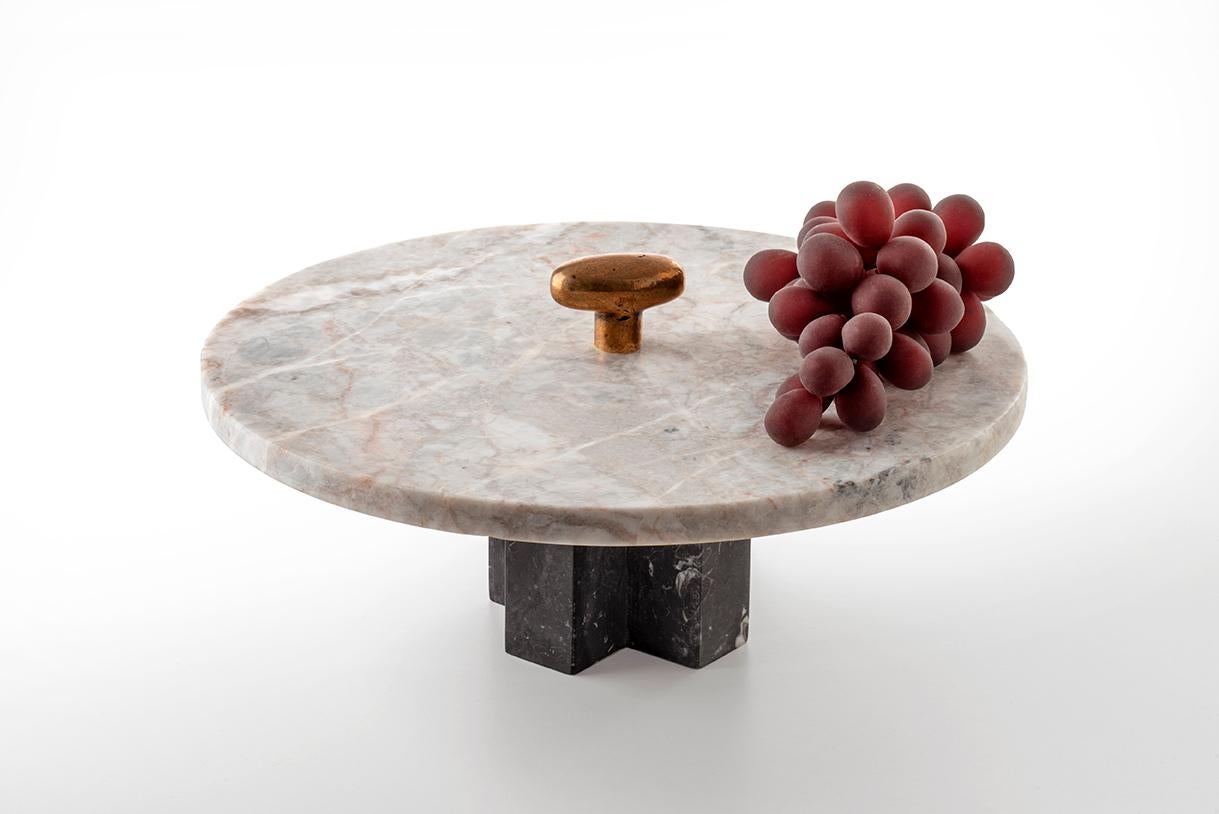 Oak Constantin Center Piece in Wood and Bronze Minimalist Design For Sale