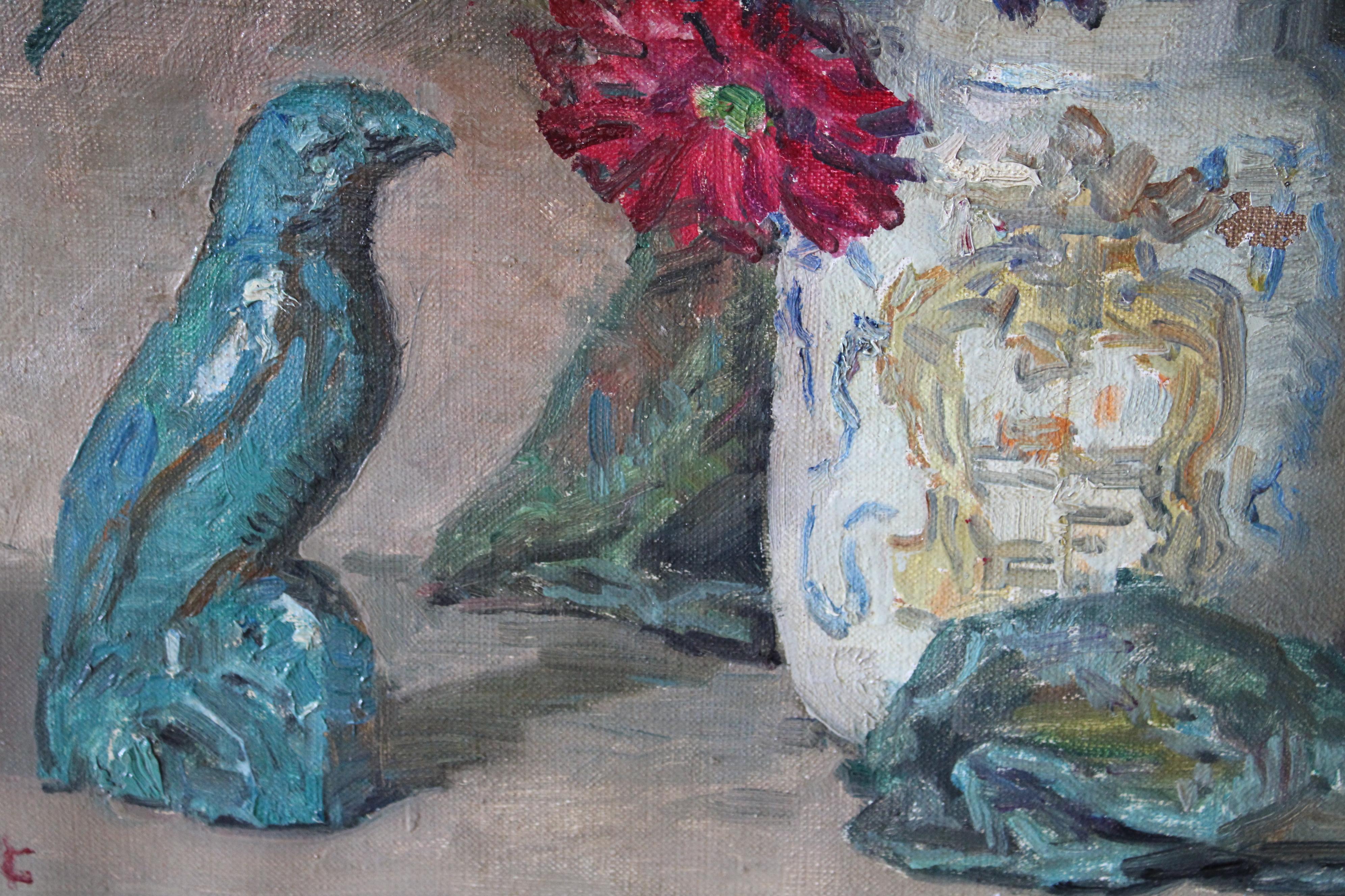Grande peinture à l'huile vintage représentant des fleurs dans un vase de Constantin Font 6