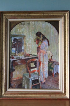 Atemberaubendes antikes Ölgemälde, Innenraumszene von Constantin Font (1890-1954)