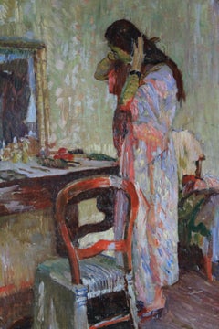Superbe peinture à l'huile ancienne, scène d'intérieur par Constantin Font (1890-1954)