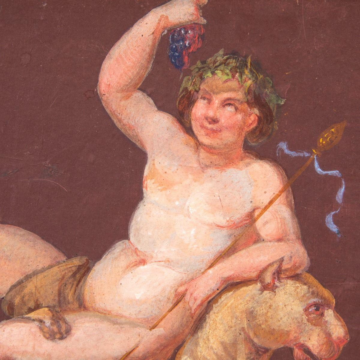 Gilt Constantin Hansen – Bacchus on a Lion Danish Golden Age Gouache For Sale