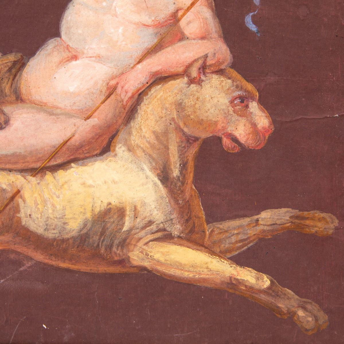 19th Century Constantin Hansen – Bacchus on a Lion Danish Golden Age Gouache For Sale