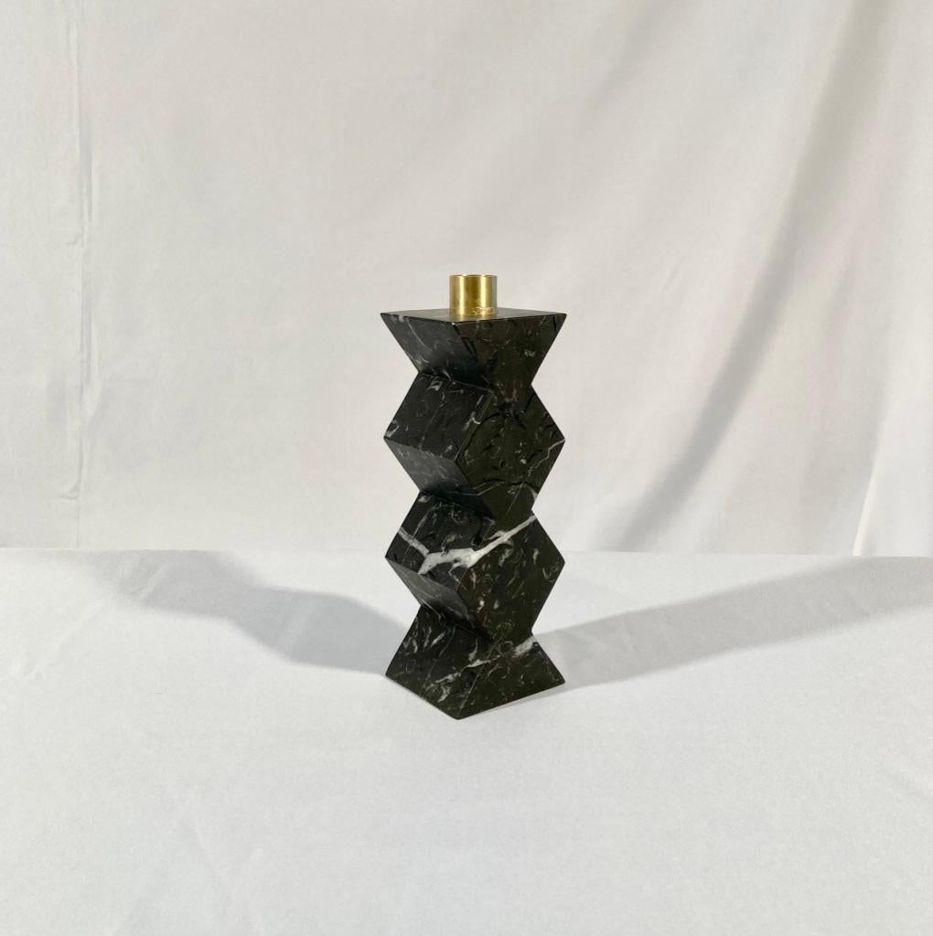 Minimalist Constantin Ib and IIIb Candleholders in Black and White Marble and Brass For Sale
