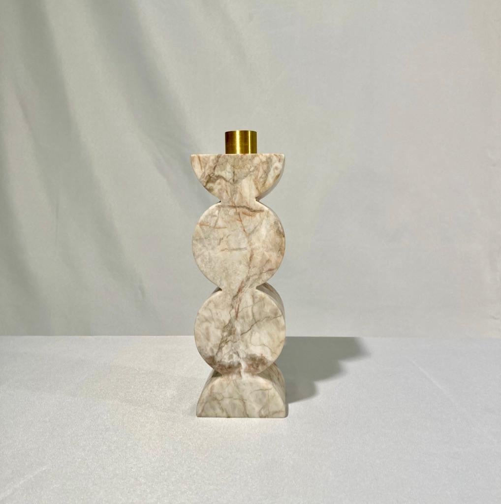 Carved Constantin Ib and IIIb Candleholders in Black and White Marble and Brass For Sale
