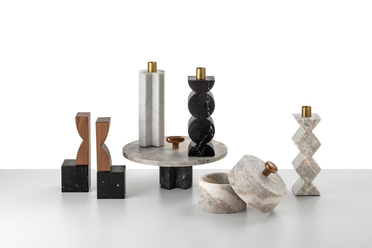 Contemporary Constantin Ib and IIIb Candleholders in Black and White Marble and Brass For Sale