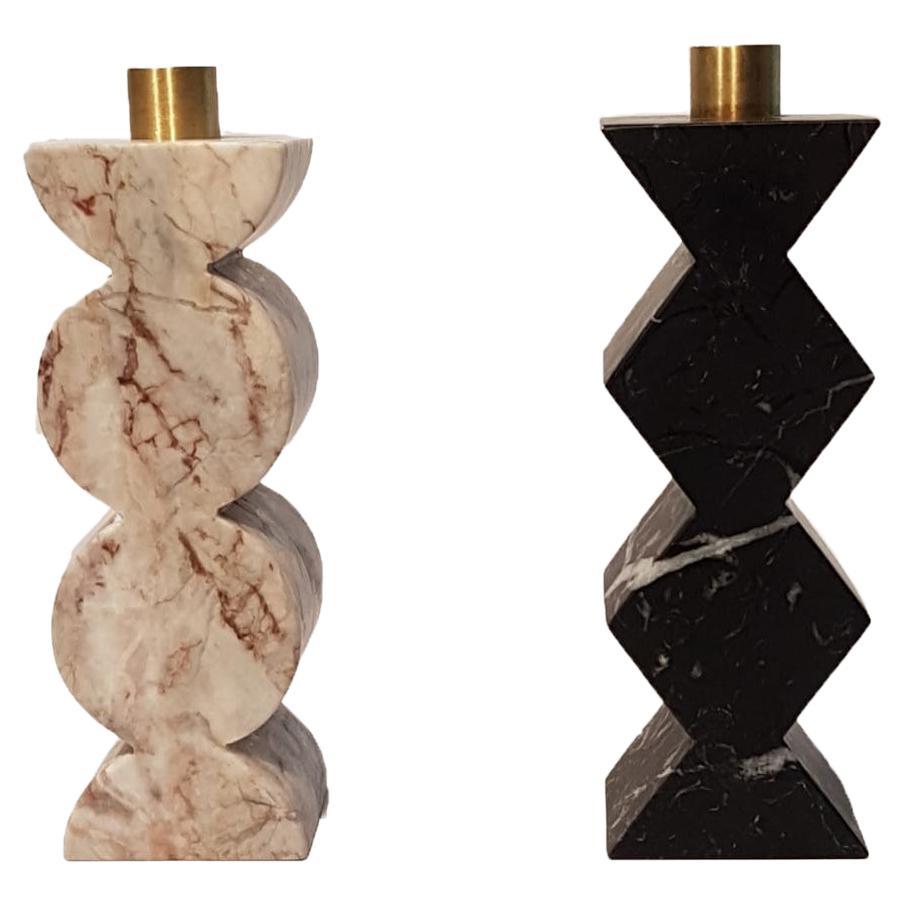 Constantin Ib and IIIb Candleholders in Black and White Marble and Brass For Sale