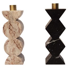 Constantin Ib and IIIb Candleholders in Black and White Marble and Brass