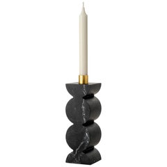 Constantin Ib Candleholder in Black Marquina Marble and Brass Minimalist Design 
