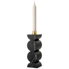 Constantin Ib Candleholder in Black Marquina Marble and Brass Minimalist Design