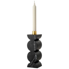 Constantin Ib Candelabro de Mármol Negro Marquina y Latón Diseño Minimalista 