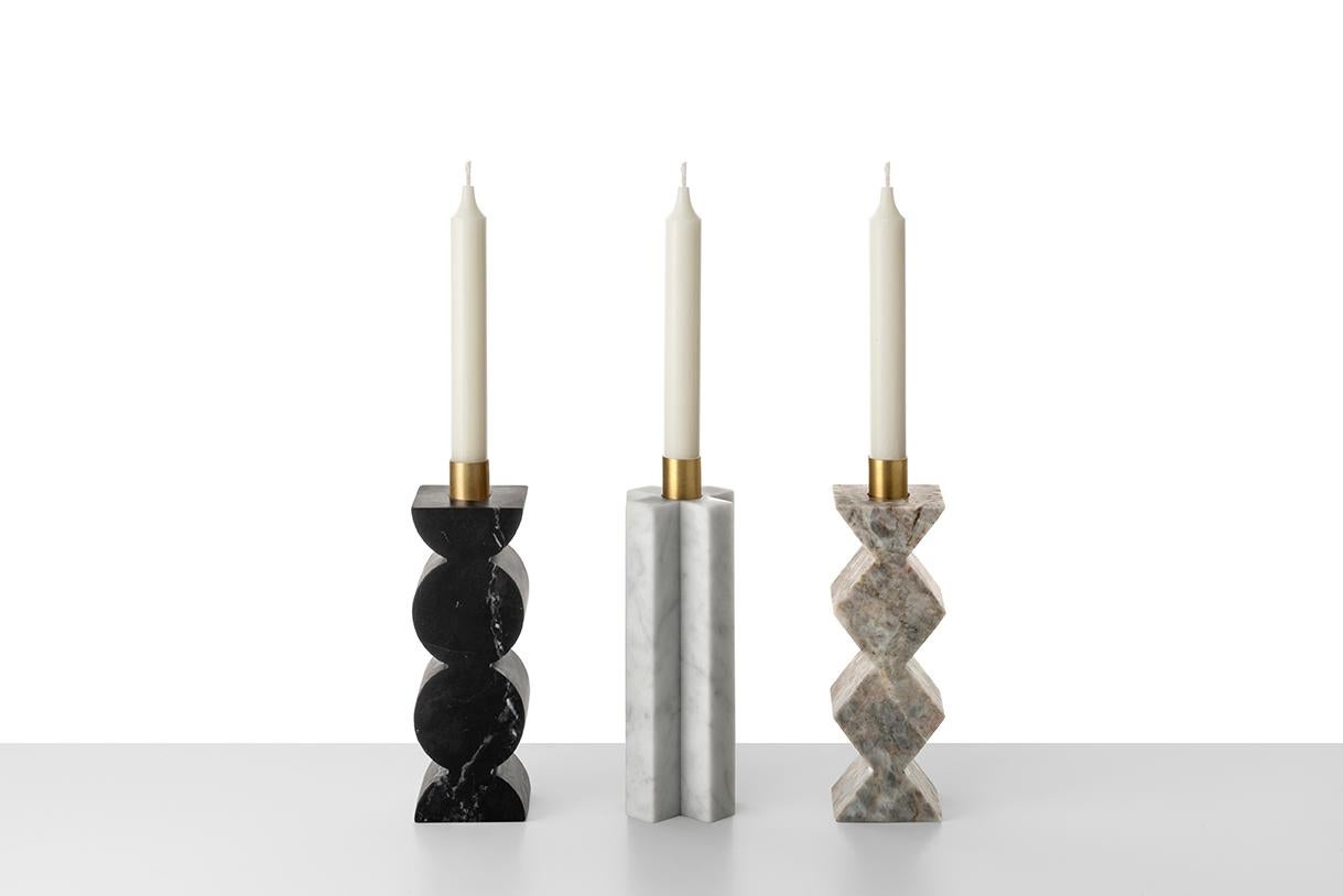 Italian Constantin Ib Candleholder with Circles in Black Marble and Brass Minimalist For Sale