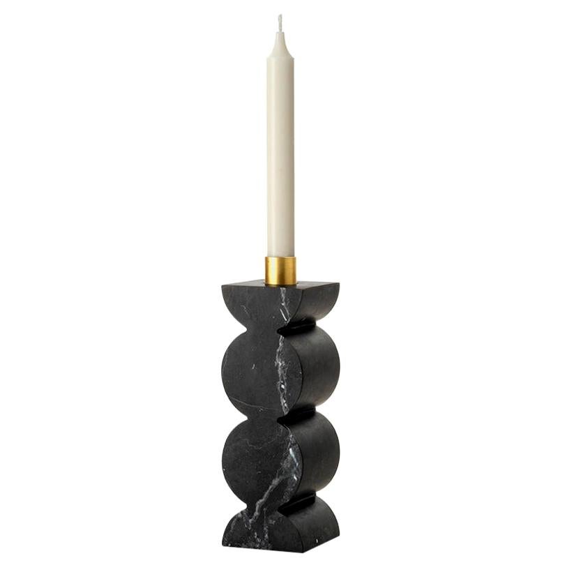 Constantin Ib Candleholder with Circles in Black Marble and Brass Minimalist For Sale