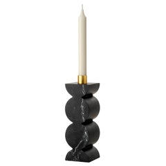 Constantin Ib Candleholder with Circles in Black Marble and Brass Minimalist