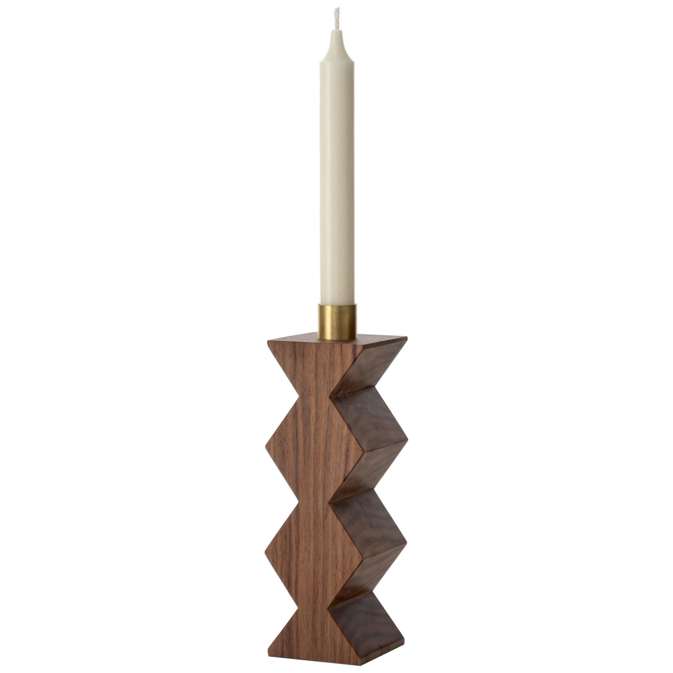 Constantin II + III Set of Two Candleholders in Black Oak, Walnut and Brass in vendita 5