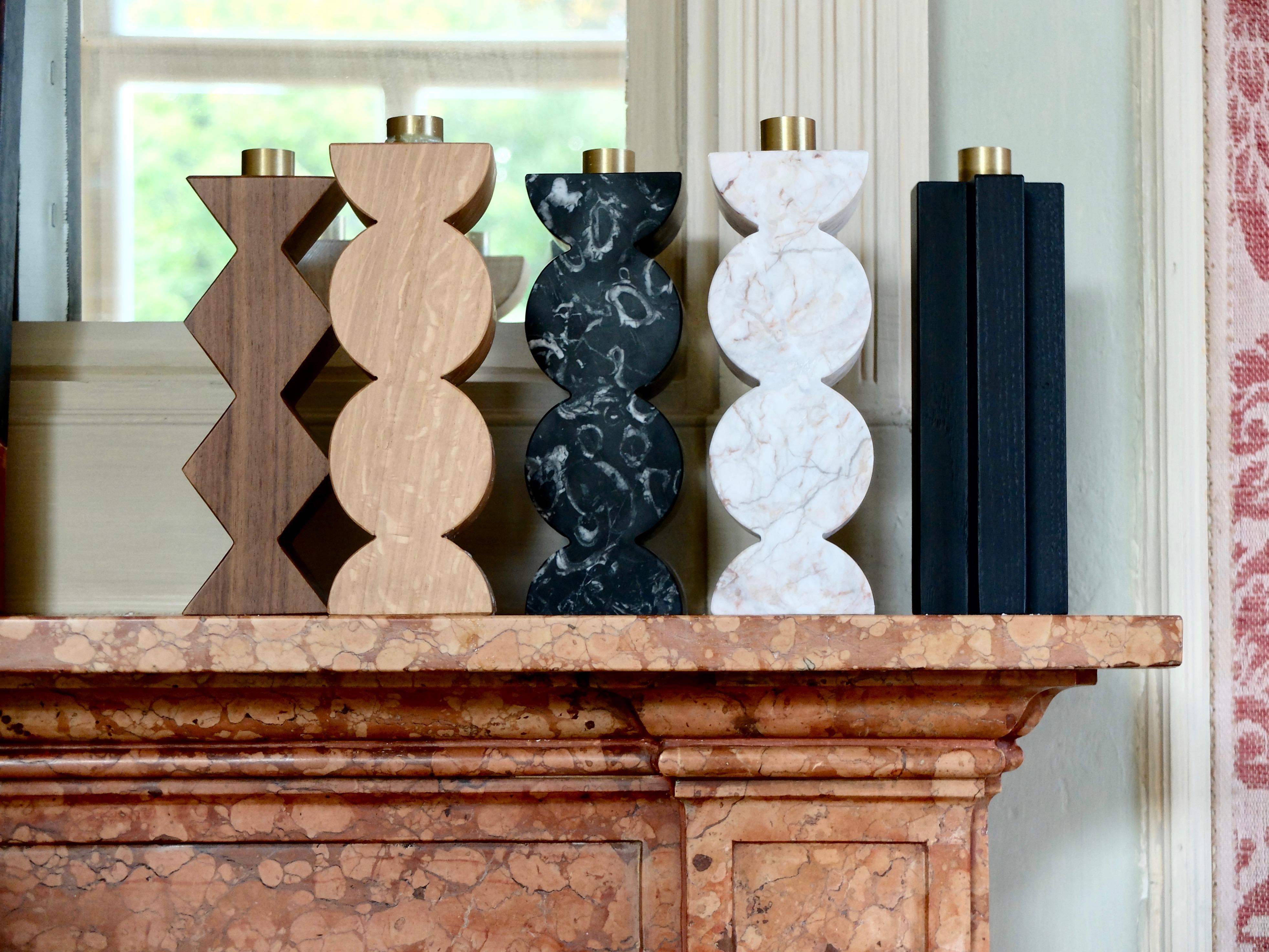 Constantin II + III Set of Two Candleholders in Black Oak, Walnut and Brass in vendita 4