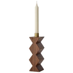 Constantin III a Candleholder in Walnut and Brass Minimalist Design with Circles