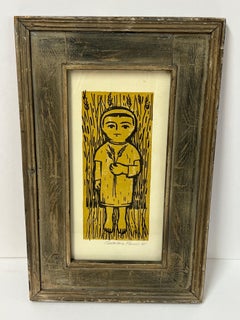 Constantin Kermes Signed Mid Century Woodblock Print of a Girl