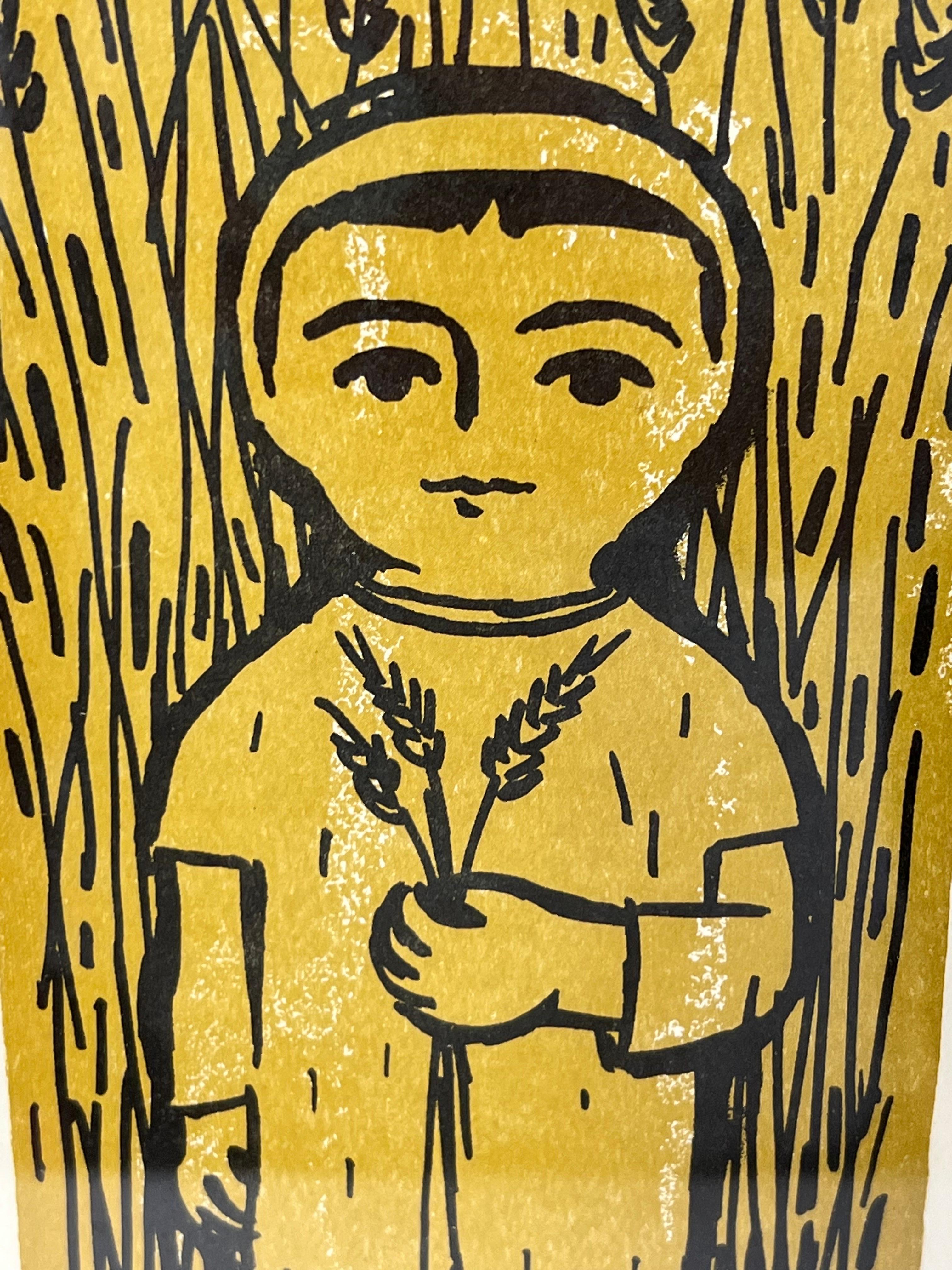 Constantin Kermes Signierter Holzschnitt eines Mädchens aus der Mitte des Jahrhunderts (Glas) im Angebot