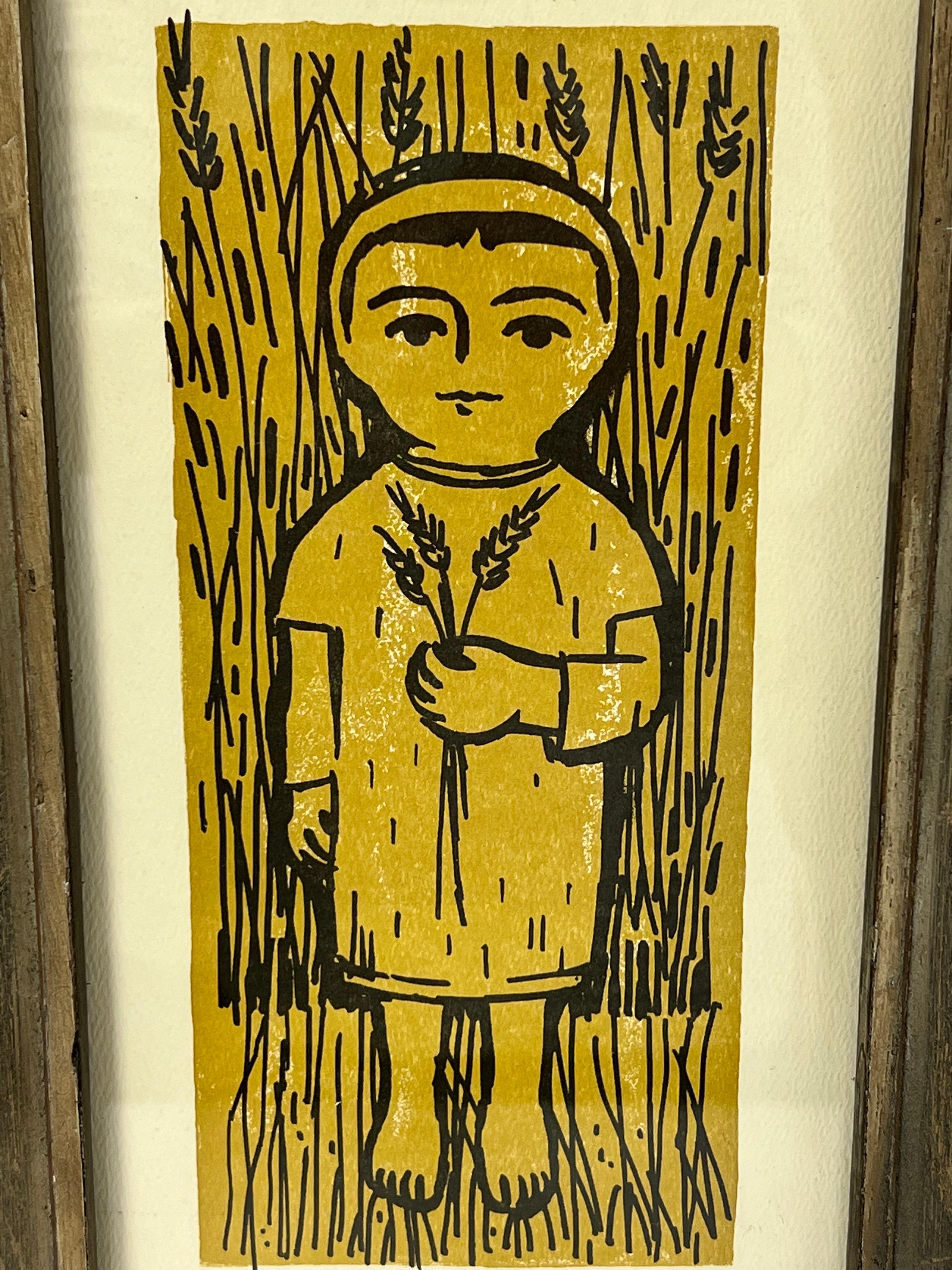 Constantin Kermes Signed Mid Century Woodblock Print of a Girl For Sale 1