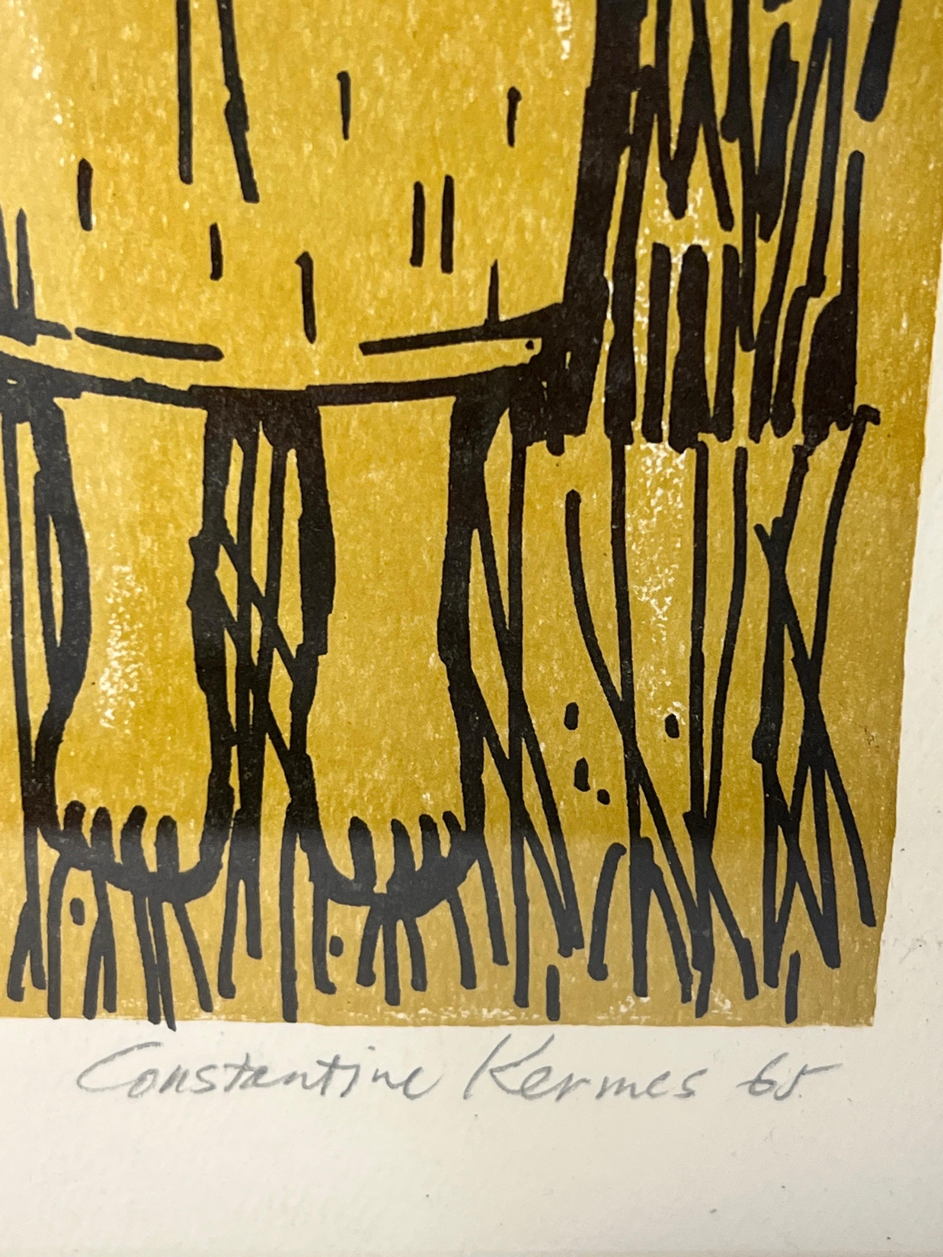 Constantin Kermes Signierter Holzschnitt eines Mädchens aus der Mitte des Jahrhunderts im Angebot 2