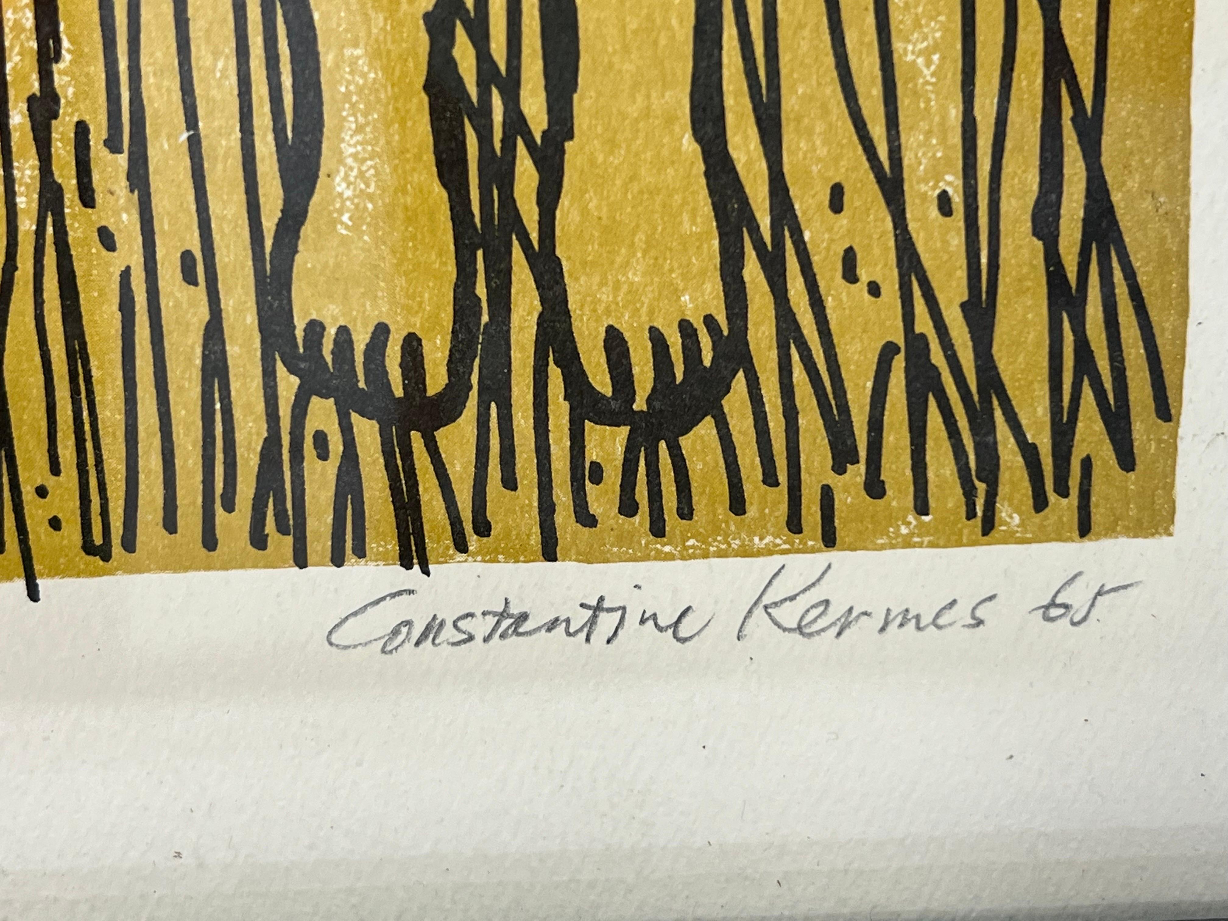 Constantin Kermes Signierter Holzschnitt eines Mädchens aus der Mitte des Jahrhunderts im Angebot 3