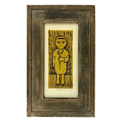 Constantin Kermes - Gravure sur bois du milieu du siècle, signée, représentant une jeune fille
