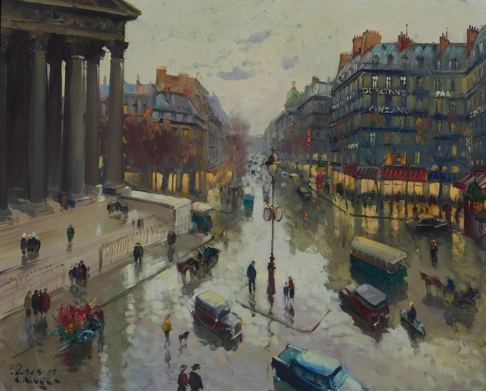 Huile sur toile de Constantine Kluge, Scène de ville de Paris, 1955 - Painting de Constantin Kluge