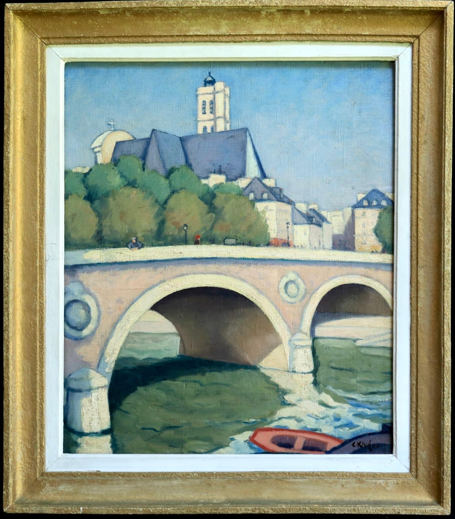 Pont Louis Philippe - Paris - Post Impressionist Oil, River Cityscape by C Kluge - Painting by Constantin Kluge