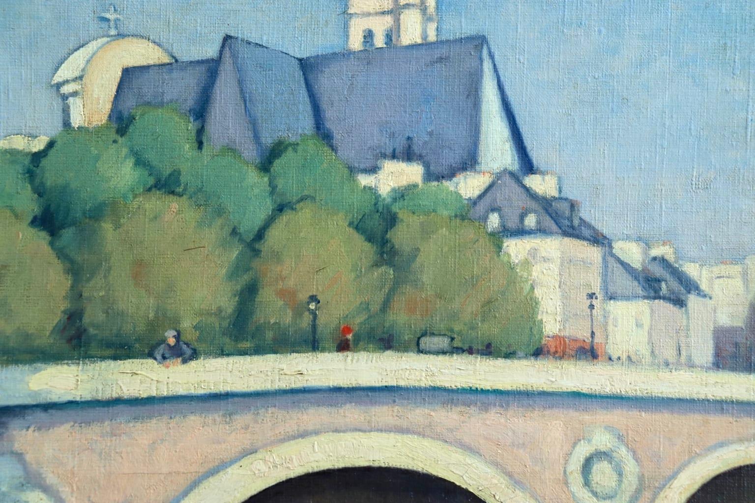 Pont Louis Philippe - Paris - Post Impressionist Oil, River Cityscape by C Kluge - Post-Impressionist Painting by Constantin Kluge