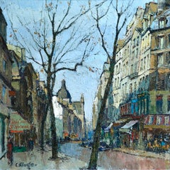 Vintage Rue Saint-Antoine - Post Impressionist Oil, Paris Cityscape by Constantin Kluge