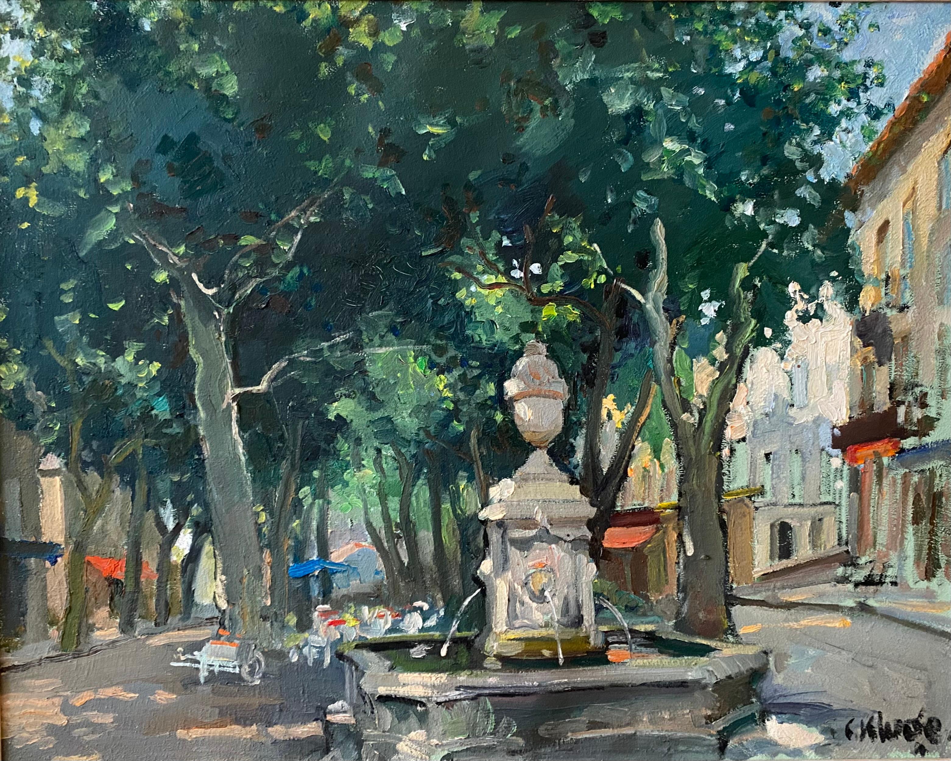 La Fontana del Cours, Cotignac - Painting Postimpressionismo di Constantin Kluge
