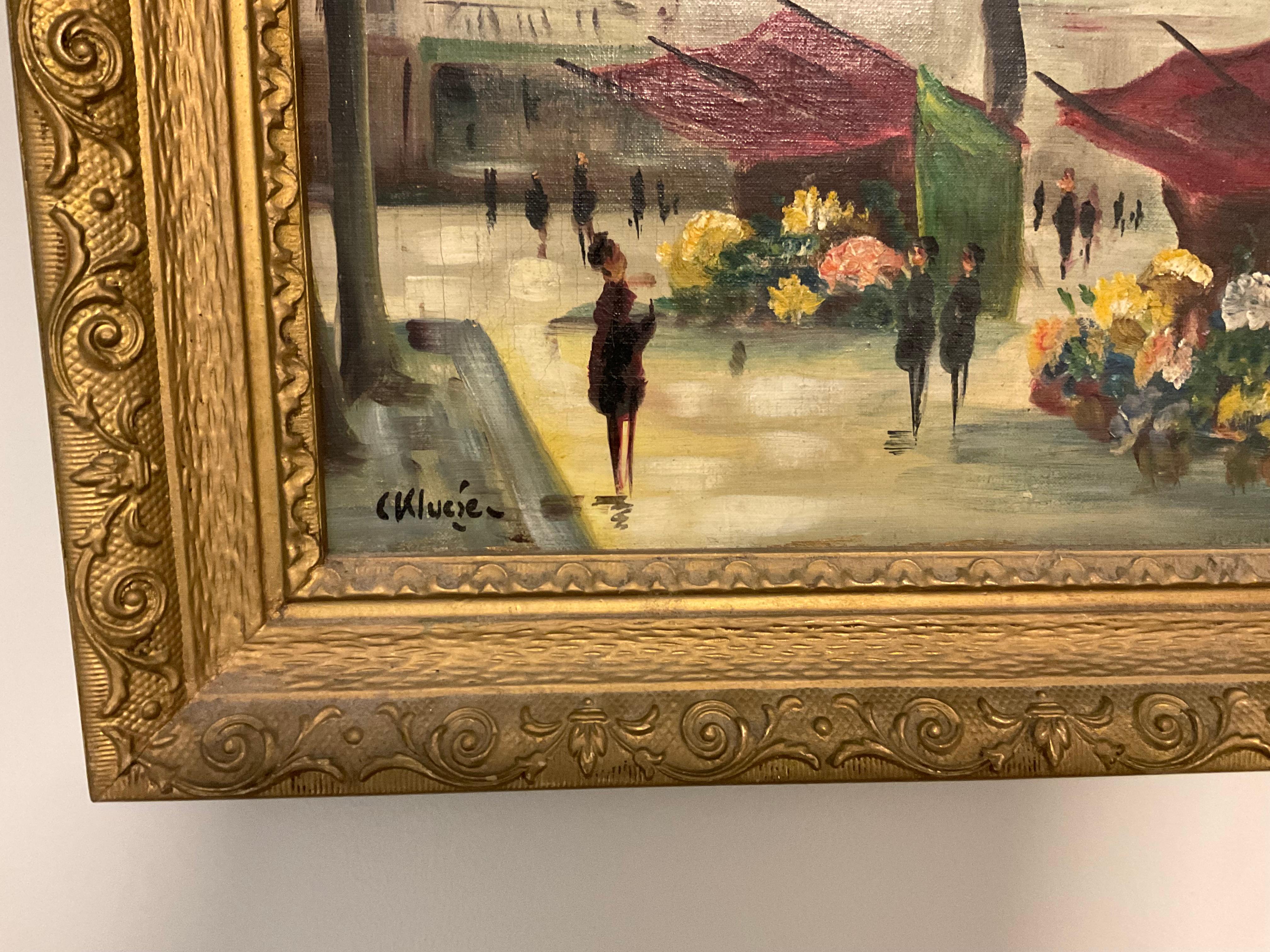 Français Constantin Kluge - Peinture à l'huile vibrante sur toile - Scène de ville française  en vente