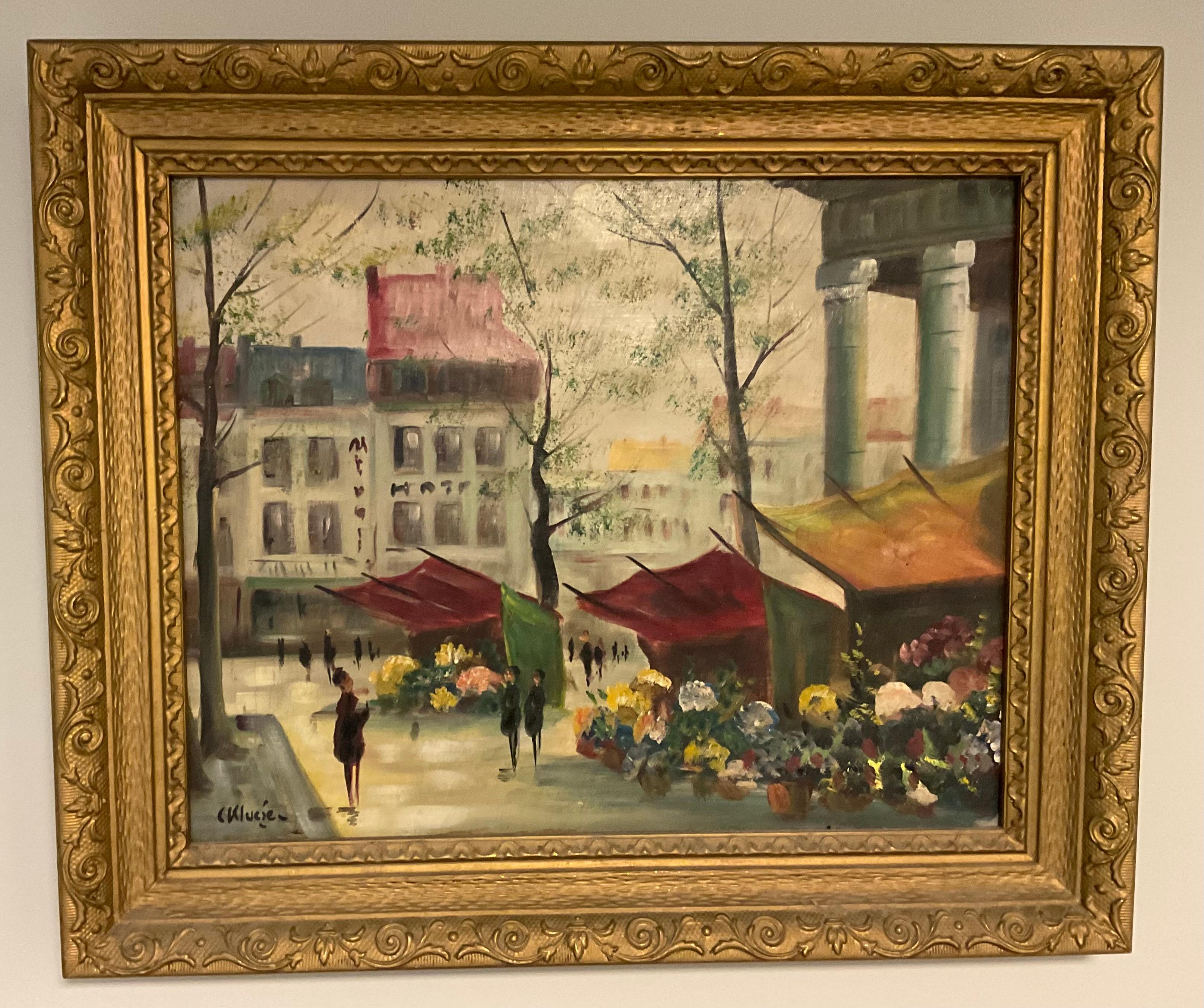 Constantin Kluge - Peinture à l'huile vibrante sur toile - Scène de ville française  Bon état - En vente à Ann Arbor, MI
