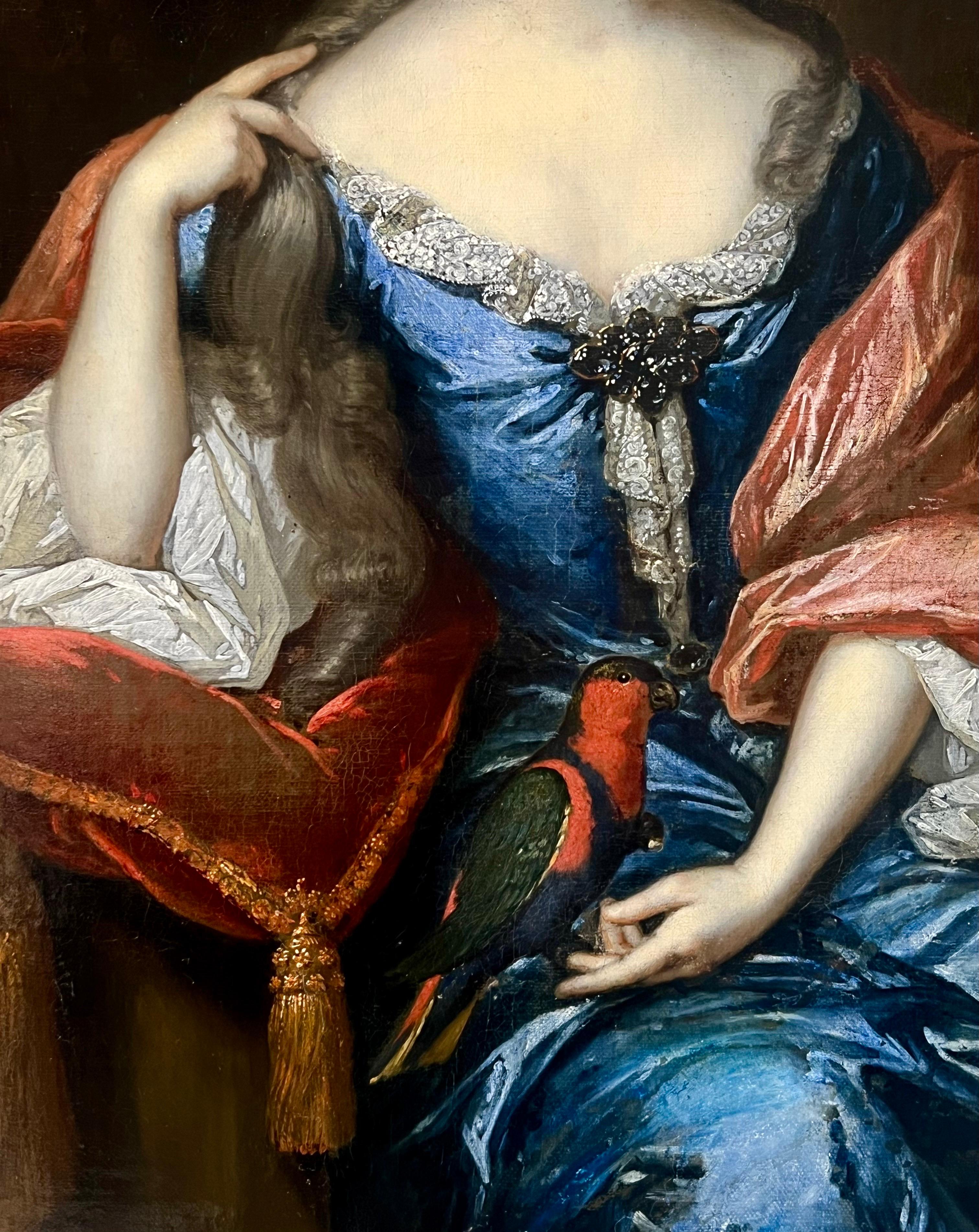 Portrait de maître ancien hollandais du 17e siècle représentant une dame noble avec un perroquet  1697 1