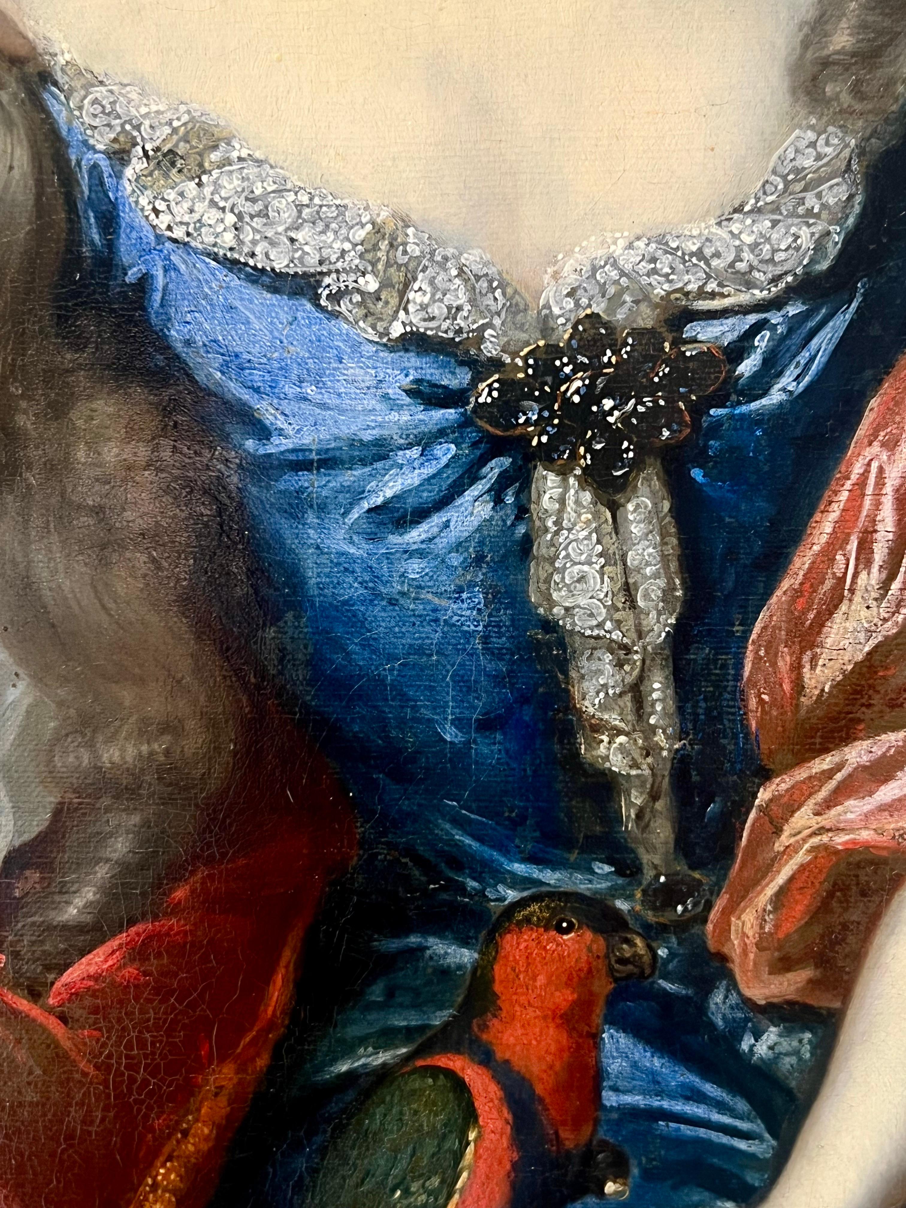 Portrait de maître ancien hollandais du 17e siècle représentant une dame noble avec un perroquet  1697 3