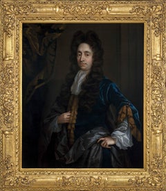 Portrait of a Gentleman in a Blue Coat Standing by a Curtain c.1695, Netscher
