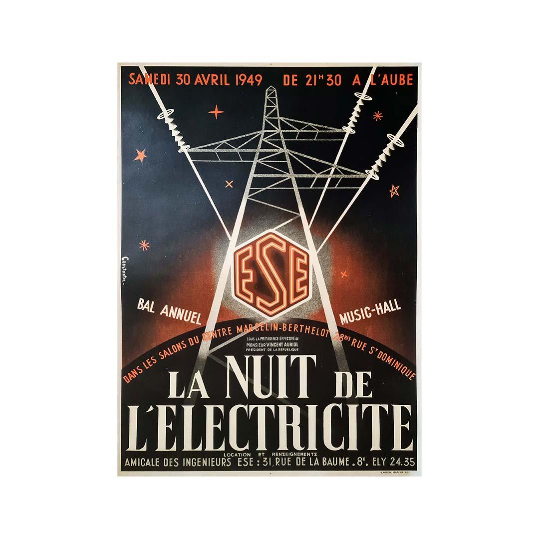 1949 Original poster Constantin for the annual ball the night of the electricity For Sale 1