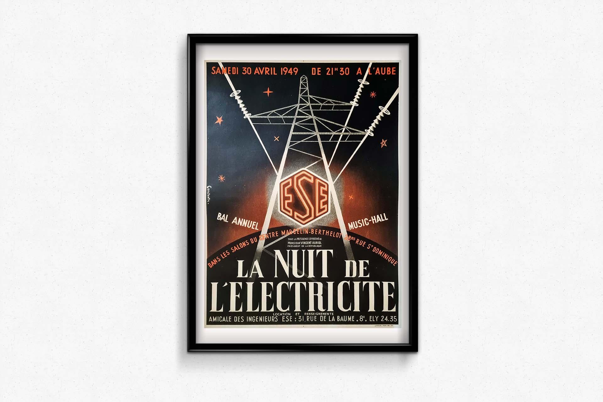 1949 Originalplakat Constantin für den jährlichen Ball in der Nacht der Elektrizität im Angebot 3