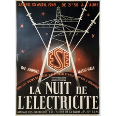 1949 Originalplakat Constantin für den jährlichen Ball in der Nacht der Elektrizität