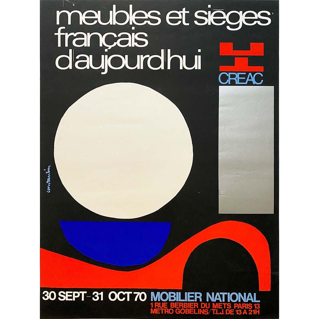 The 1970 original poster by Constantin for the CREAC (Centre de Recherche et d'Etudes pour l'Adaptation des Collectivités) exhibition of "Meubles et Sièges Français d'Aujourd'hui" ("French Furniture and Seating Today") stands as a remarkable