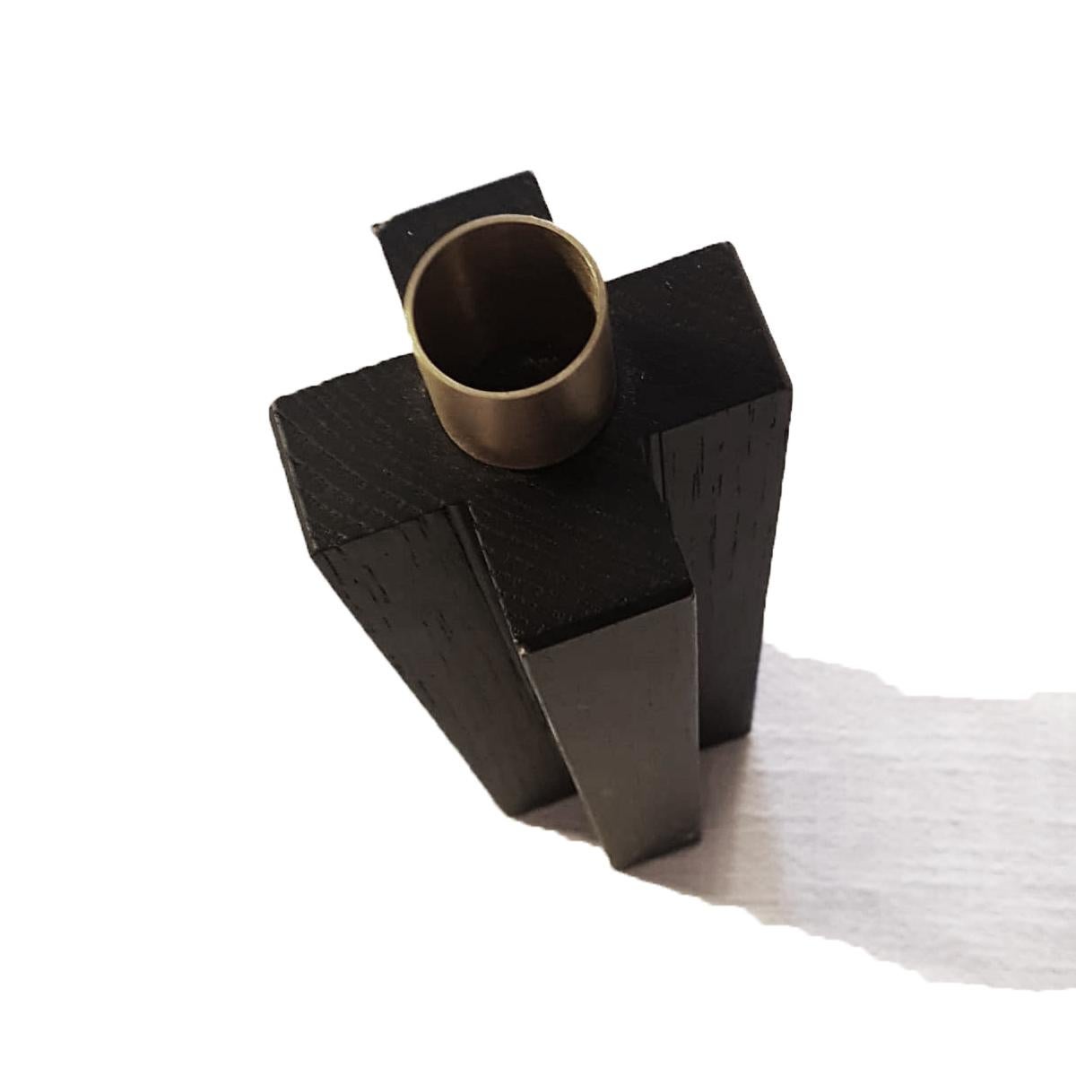 Oak Constantin Set of Candleholders in wood and Brass Minimalist Design For Sale