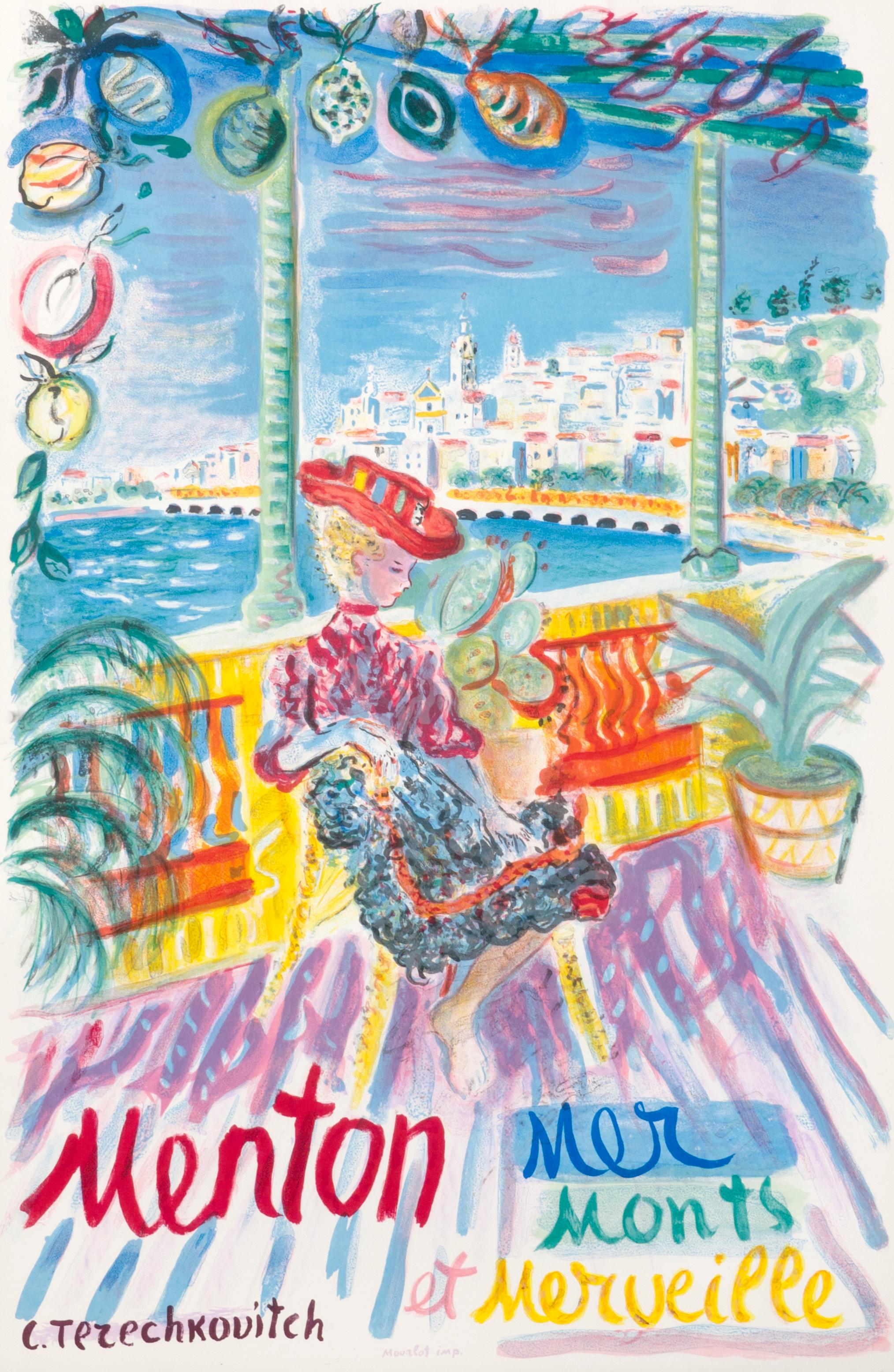 "Menton - Mer Monts Merveille" Vintage French Riviera Fauvist Travel Poster