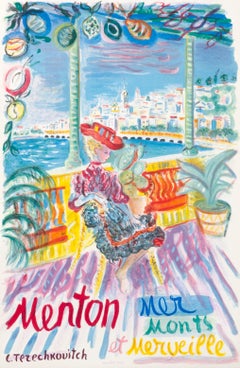 "Mentone - Mer Monts Merveille" Poster di viaggio fauvista d'epoca della Costa Azzurra