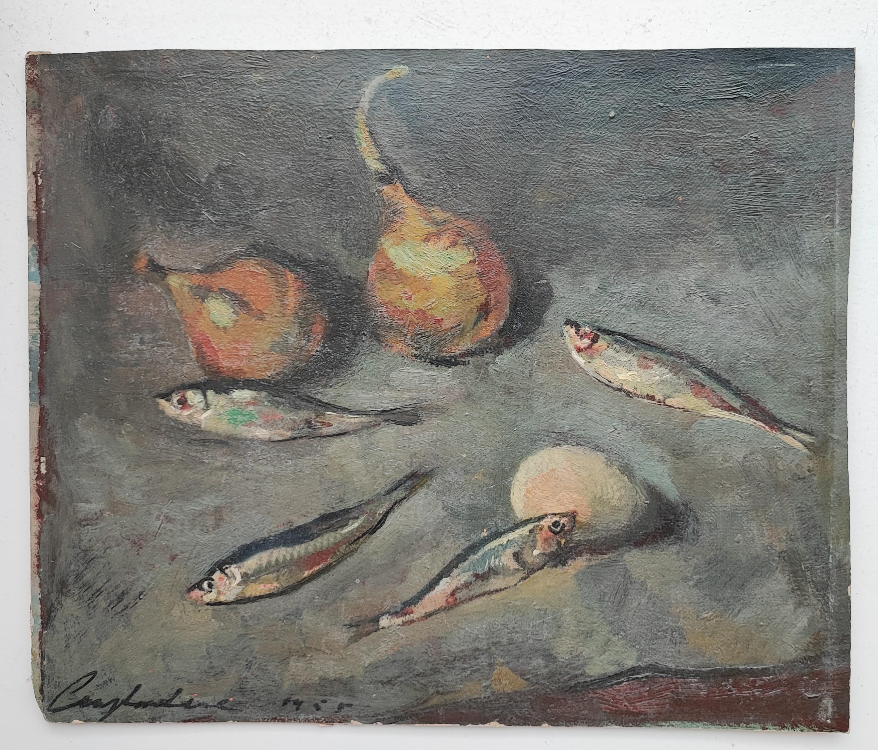 Still Life with Sardines - Painting by Constantin Terechkovitch