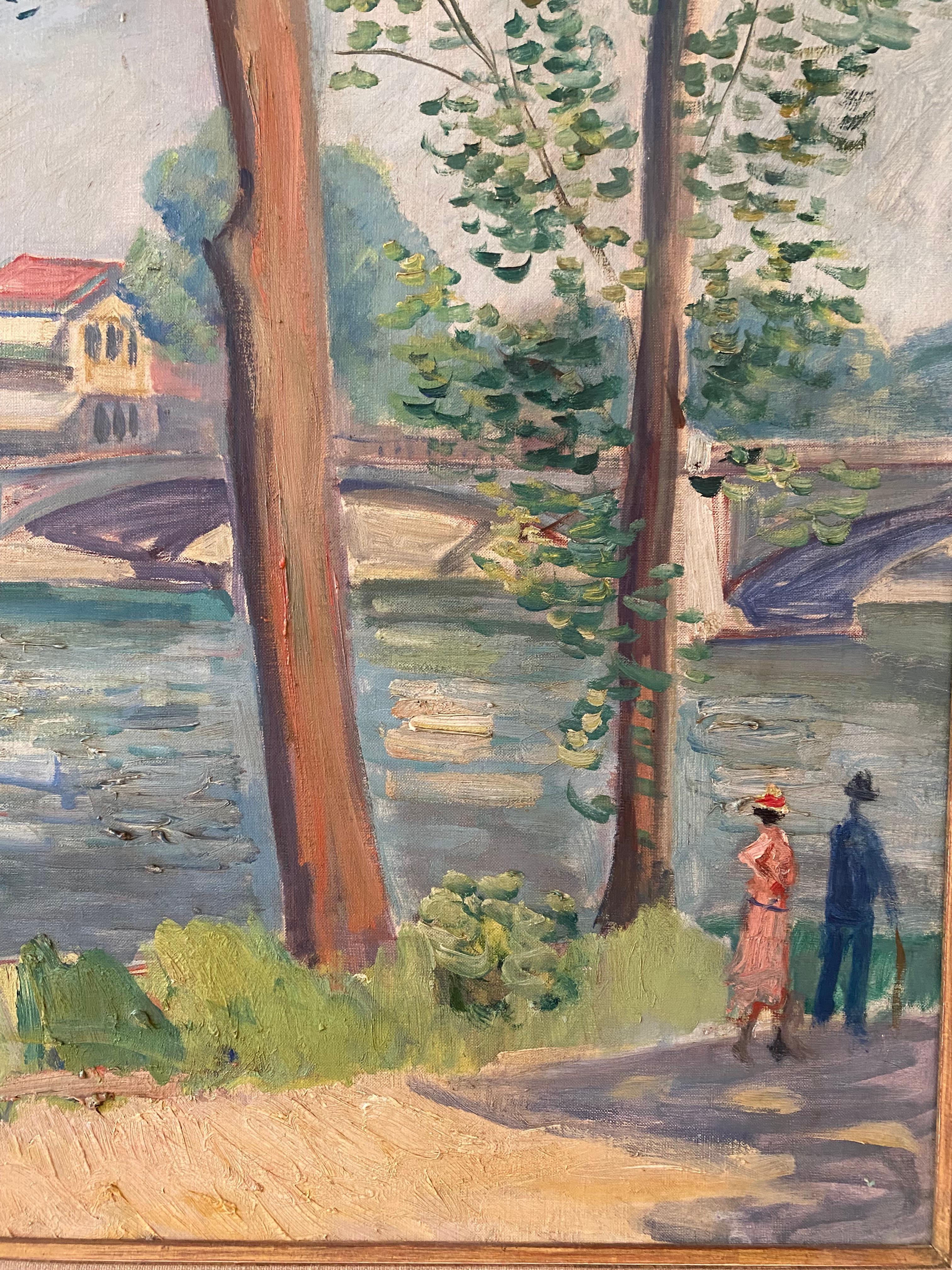 La Seine à Saint- Cloud - Post-impressionnisme Painting par Constantin Terechkovitch