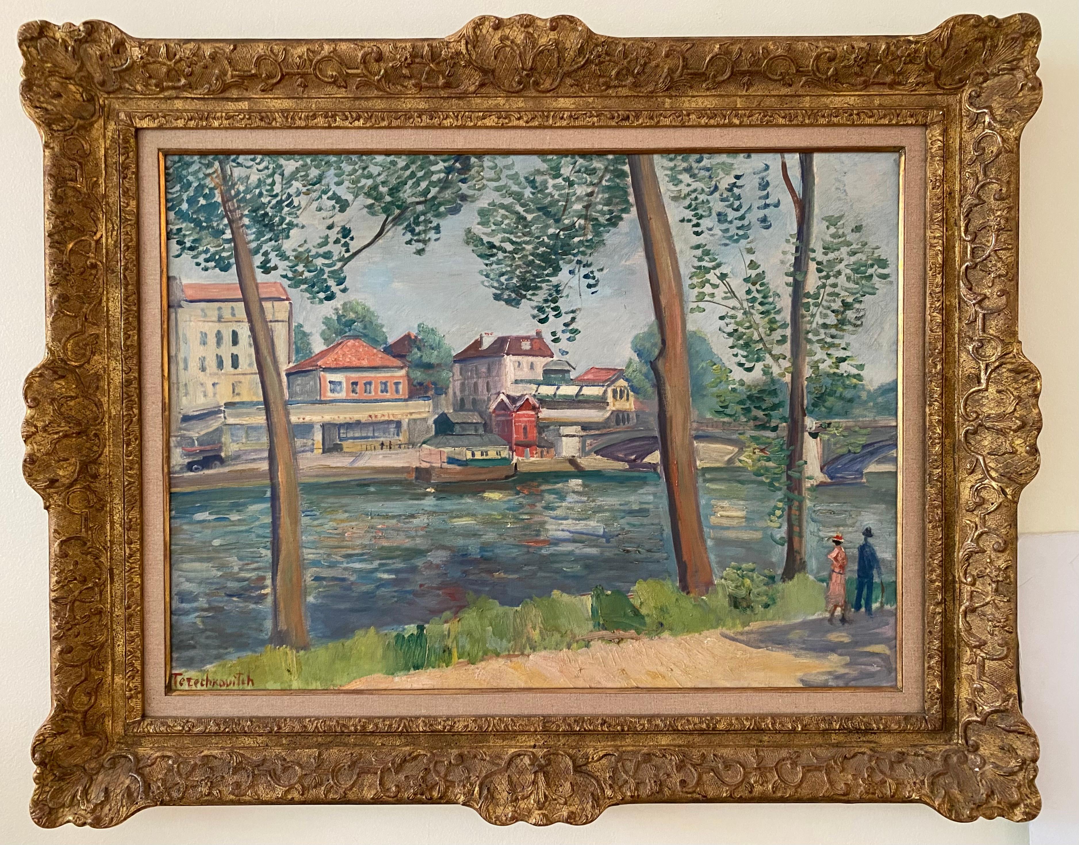 Landscape Painting Constantin Terechkovitch - La Seine à Saint- Cloud