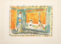 Intérieur japonais, lithographie impressionniste de Constantin Terechkovitch