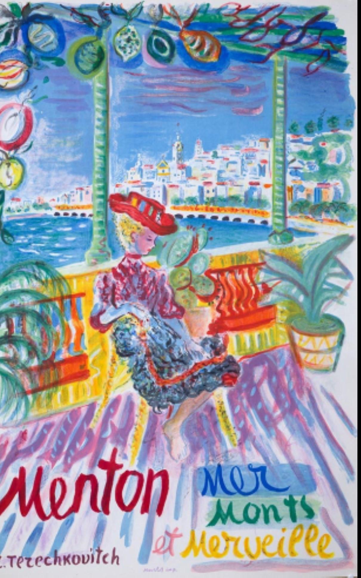 Menton by Constantin  1960 Vintage French TRAVEL POSTER by Terechkovitch - Print by Constantin Terechkovitch