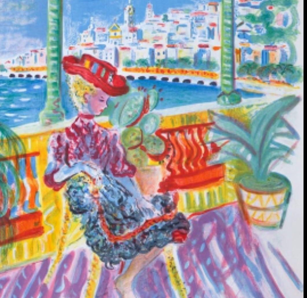 Menton by Constantin  1960 Vintage French TRAVEL POSTER by Terechkovitch - Blue Figurative Print by Constantin Terechkovitch